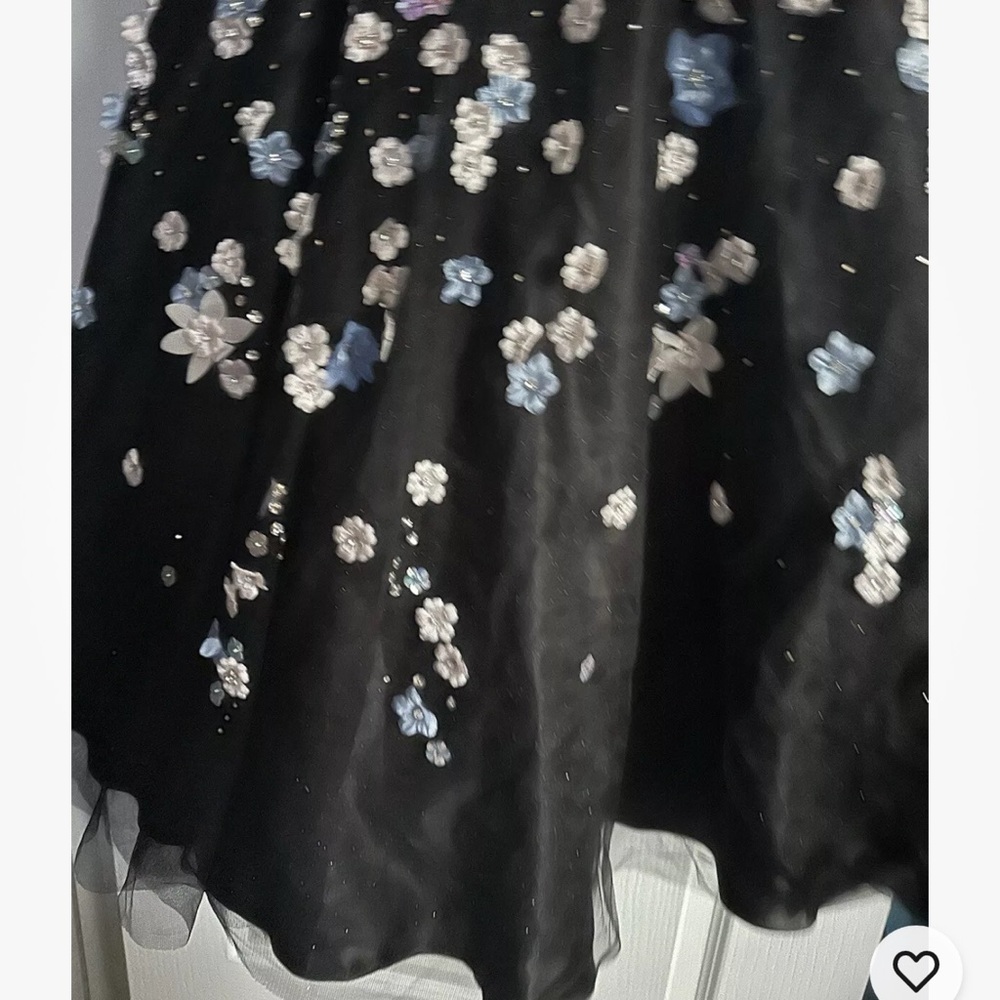 Mac Duggal Floral Appliqué Midi Cocktail Dress Size 6 Mesh romantic Edgy Lined - Picture 14 of 14